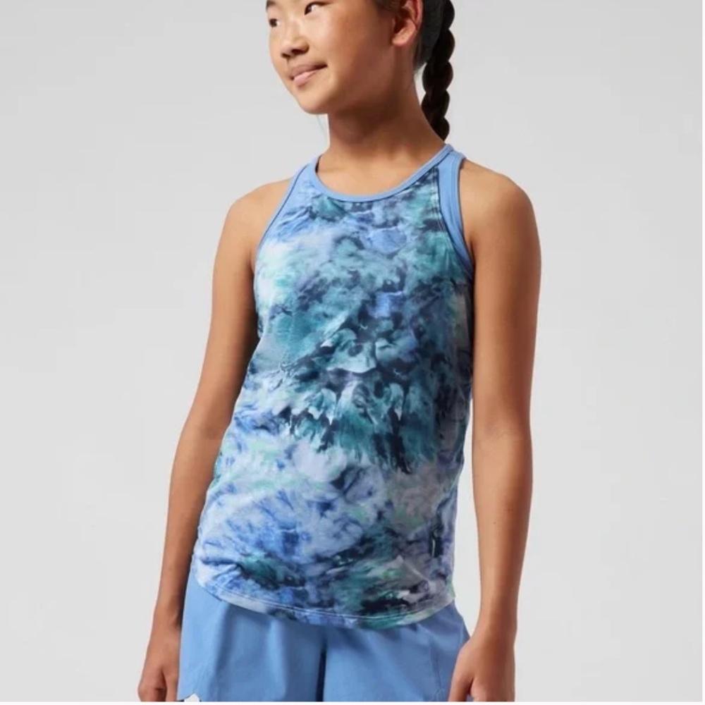 Athleta Girl Perfect Pair Tank Top Camisole Tie Dye Blue XL 14 Athletic Basic